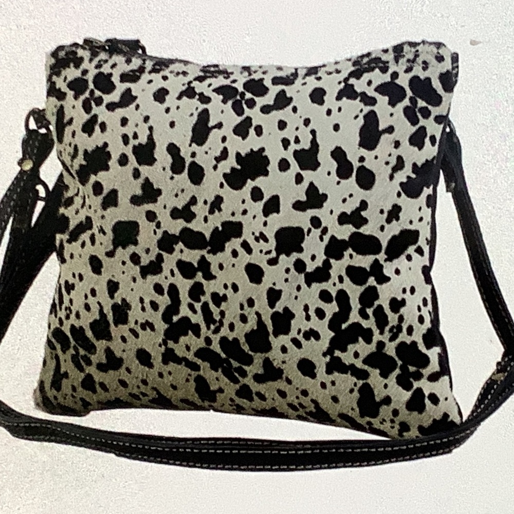 NWT Myra Eventual leather & hairon bag black white crossbody, shoulder, wristlet